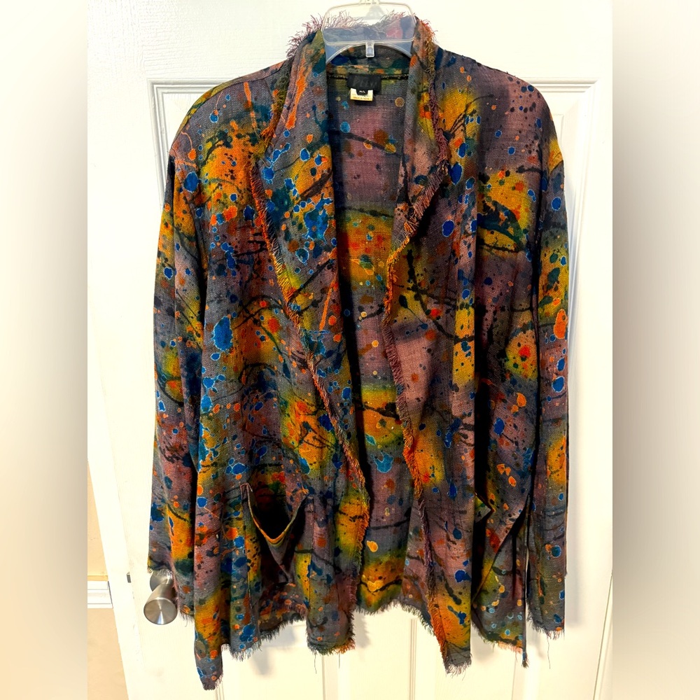 Deena open front 100% raw silk cardigan. Full length sleeve